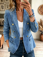 Women's Double-Breasted Tailored Denim Blazer