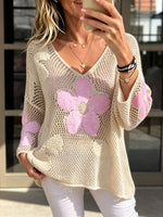 Women's Floral Knit V-Neck Sweater