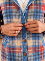 laid Denim Spliced Hooded Button Jacket