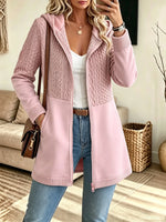 Women's Cable Knit Panel Zip-Up Hooded Coat