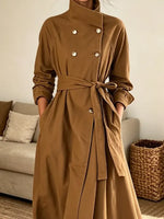 Retro Chic Stand Collar Art Button Cozy Casual Stylish Long Sleeve Coat