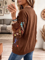 Vintage Elegant Patchwork Long Sleeves Feather Skull Sweater