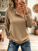 Women's Diagonal Zipper Asymmetrical Ribbed Top