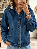 Women's Button-Down Hooded Denim Jacket