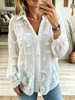 Women's Embroidered Eyelet Sheer Button-Down Shirt