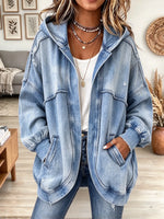 Women's Raw Edge Frayed Hooded Denim Jacket