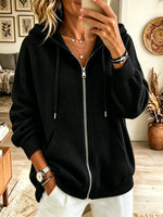 Women's Full-Zip Ribbed Knit Hooded Cardigan