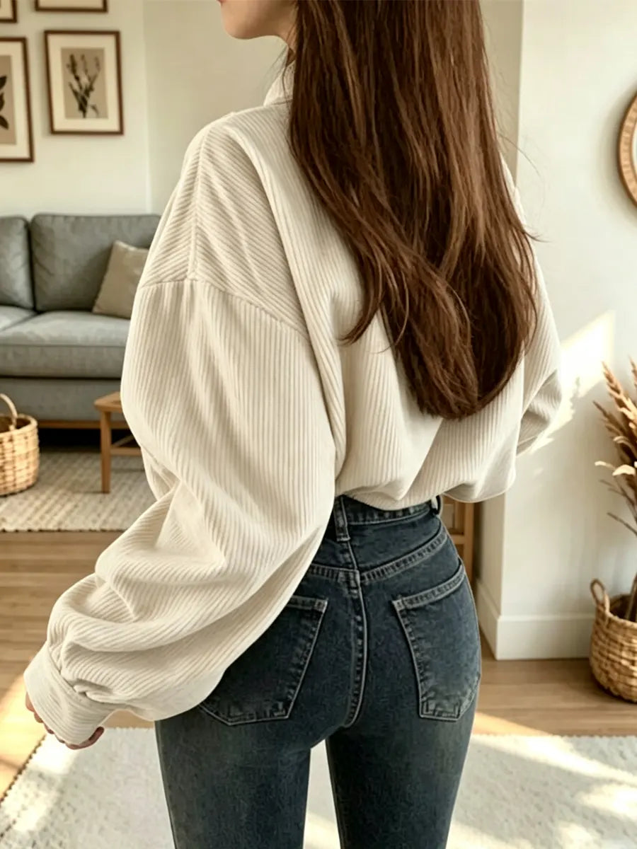 Retro Lapel Art Casual Corduroy Stylish Long Sleeve Short Coat