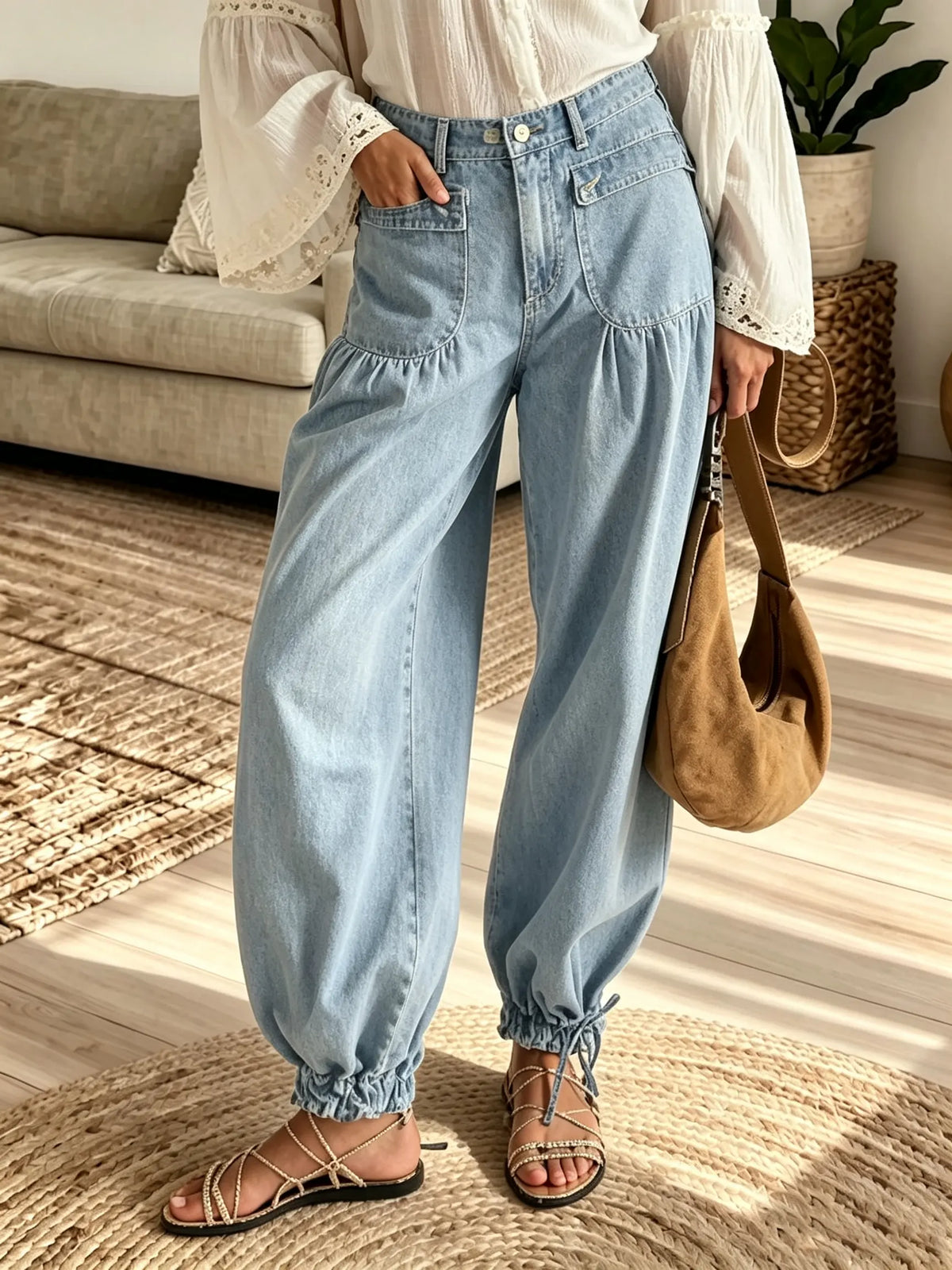 Women's High-Rise Tie-Ankle Jogger Pants