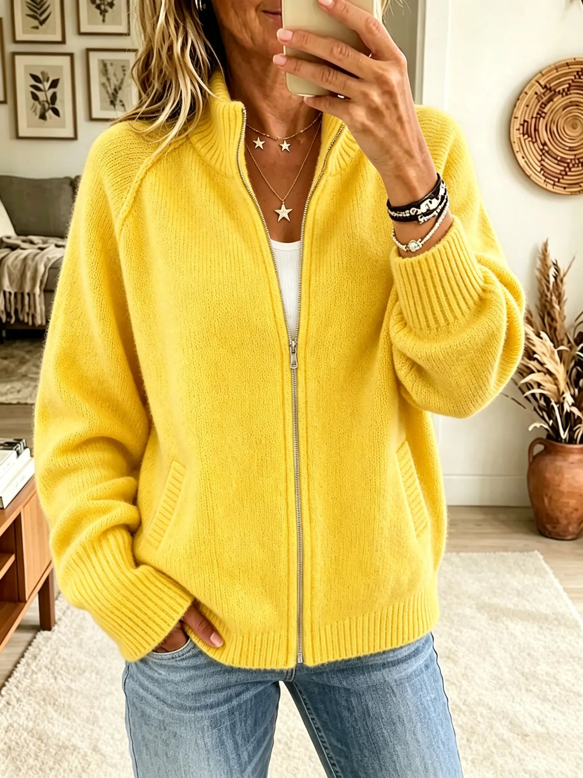 Women's Full-Zip Ribbed Knit Bomber Cardigan