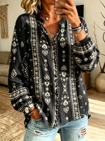 Women's Tribal Print Button-Down Blouse