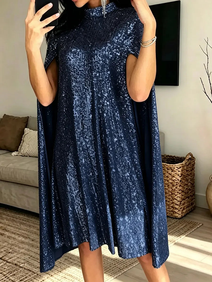 Women's Elegant Small Stand-up Collar Sequin Dress