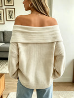 Women's Off-the-Shoulder Foldover Ribbed Knit Sweater
