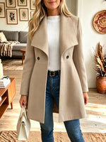 Women Waterfall Lapel Mid‑Length Wool Blend Coat, Single‑Breasted Winter Outerwear