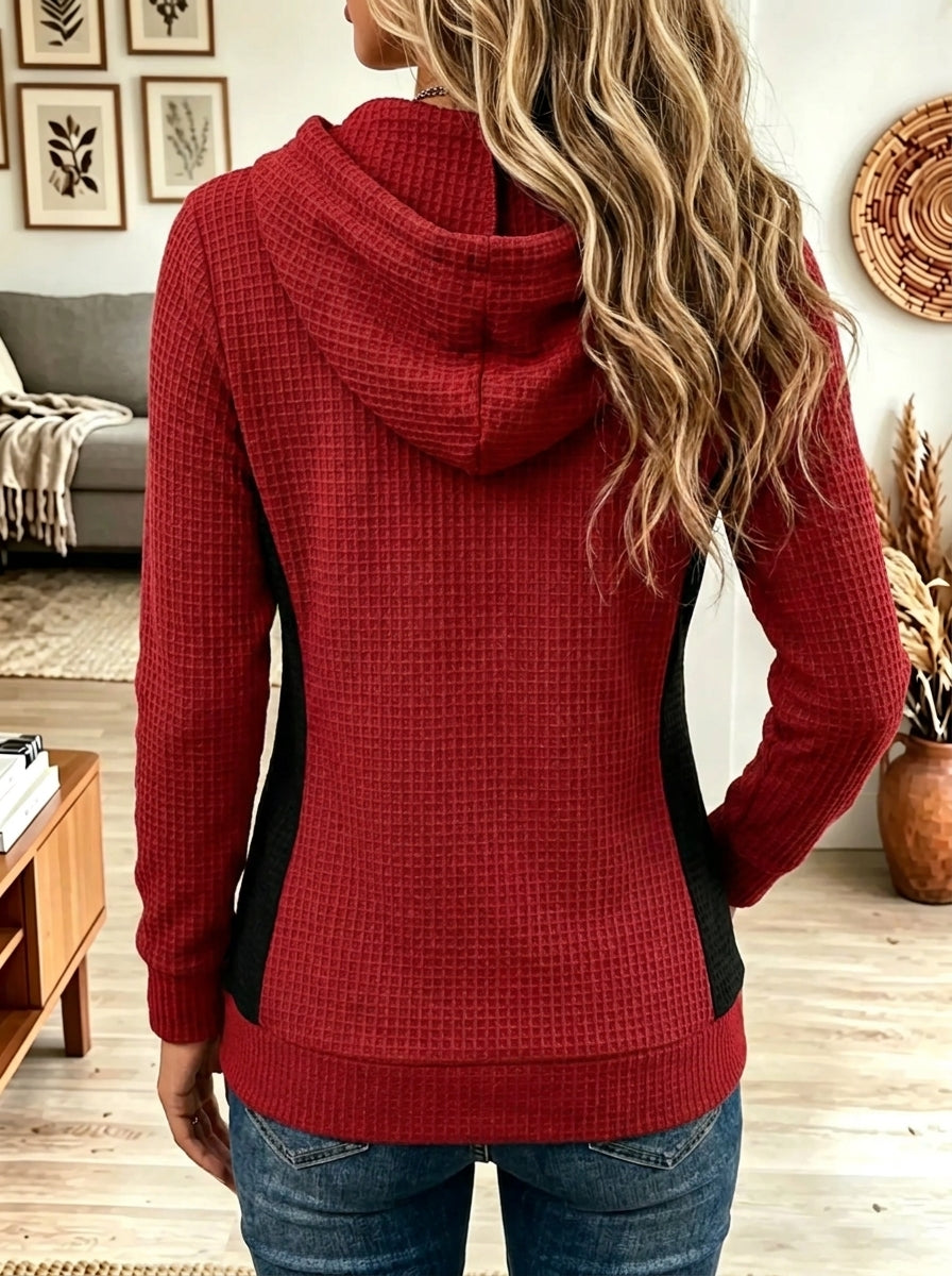 Women's Colorblock Kangaroo Pocket Waffle Knit Hoodie