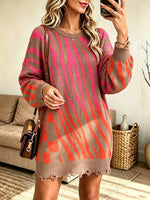 Women's Zebra Print Distressed Knit Sweater Dress