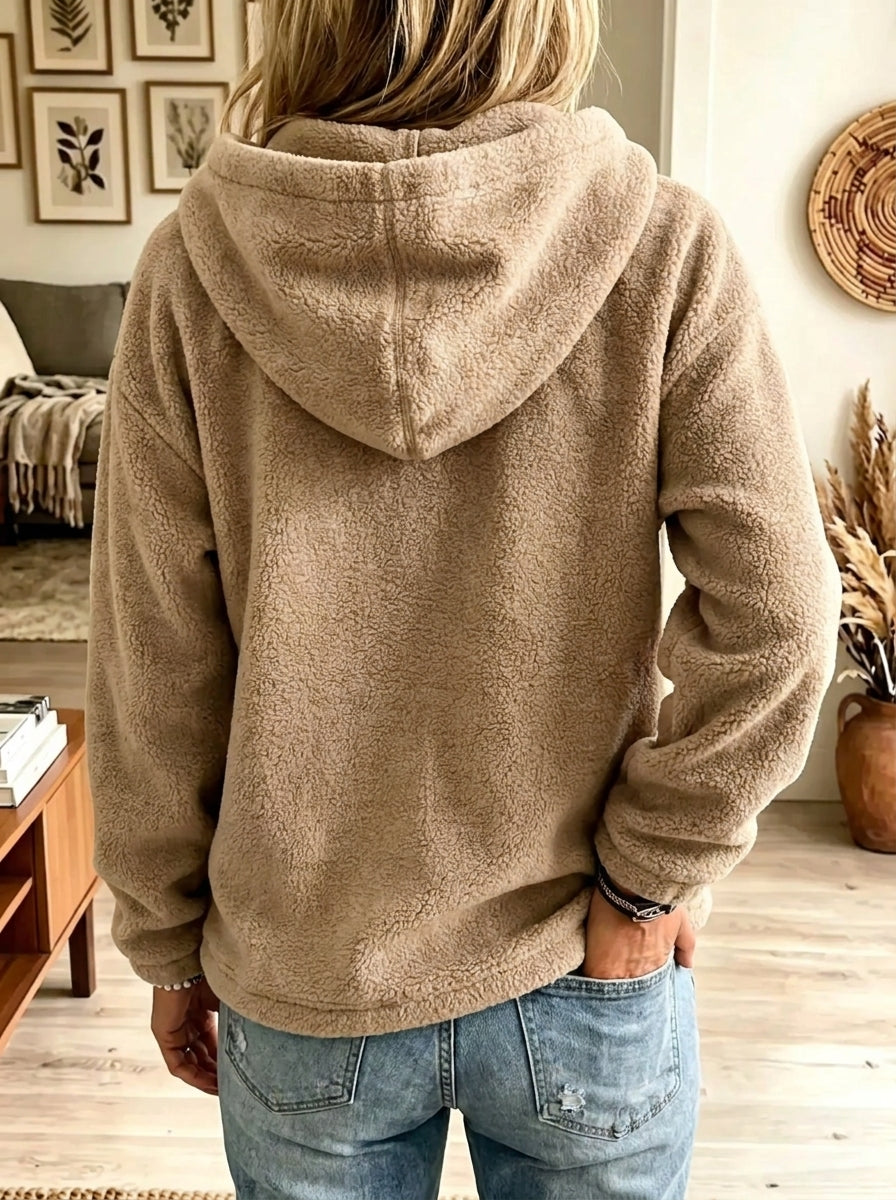 Women's Half-Zip Kangaroo Pocket Teddy Fleece Hoodie