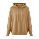 Women Solid Color Drawstring Hooded Knit Pullover Sweater