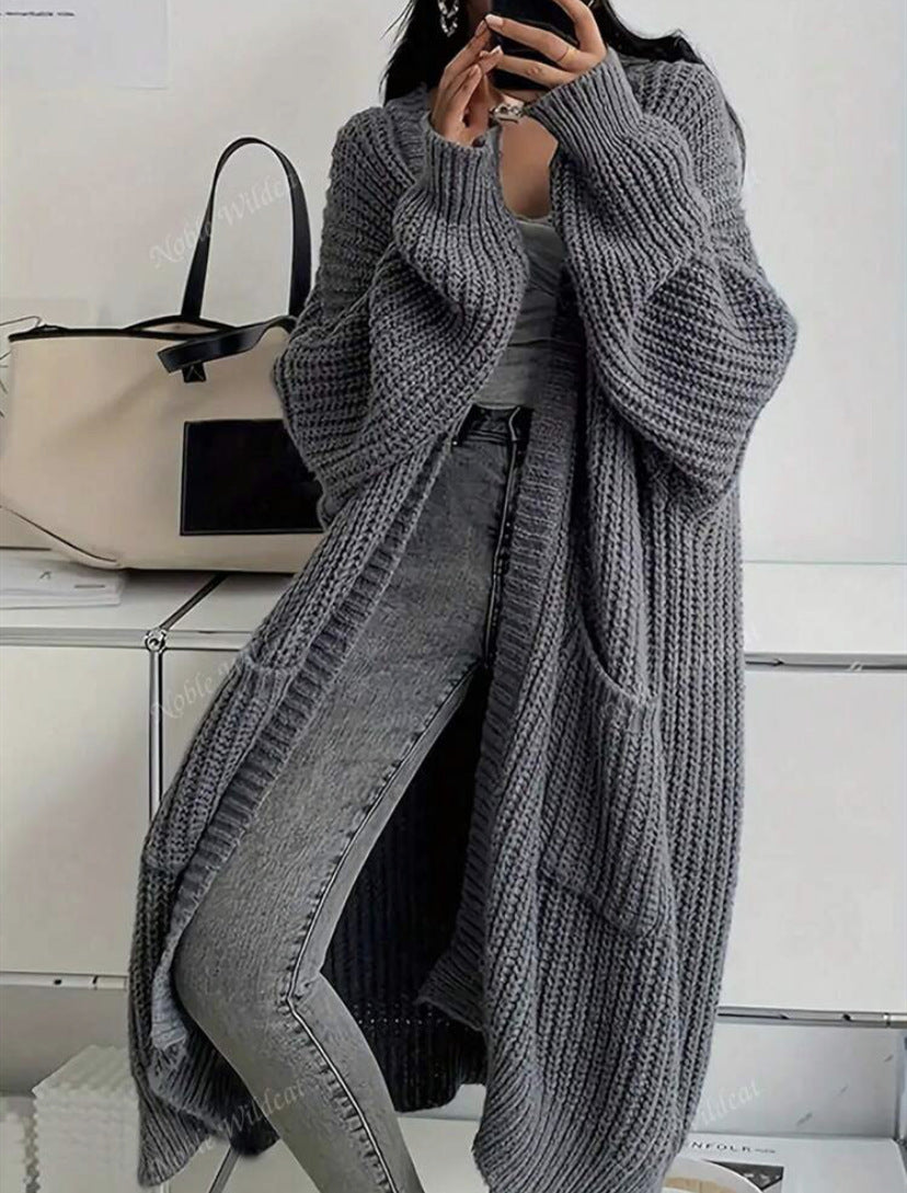 Oversized Long Open Front Knit Cardigan Women Chunky Sweater Coat With Pockets