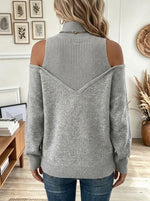 Women's Cold-Shoulder Layered Mock Neck Sweater