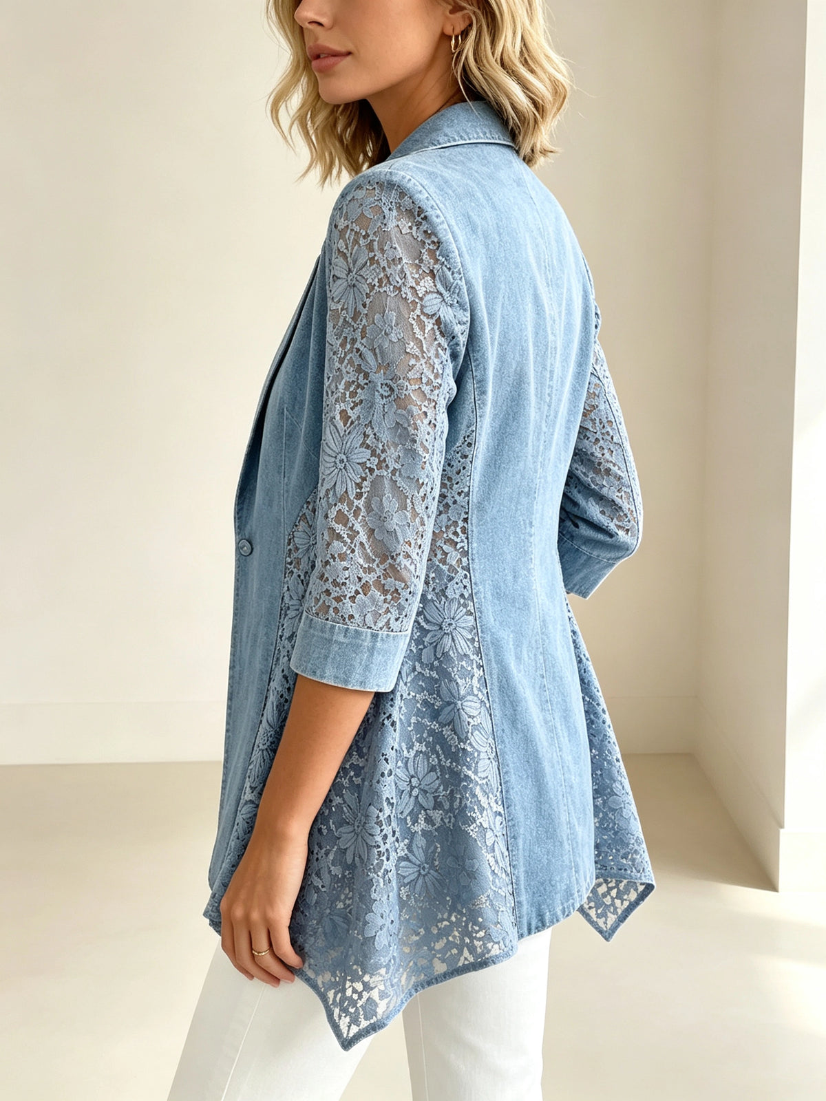 Women's Lace Panel Denim Blazer