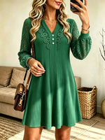 Women's Lace Sleeve Ribbed A-Line Mini Dress