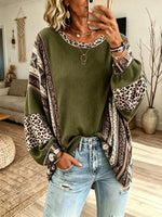 Women's Leopard Paisley Patchwork Long Sleeve Top
