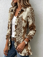 Women's Leopard Ruffle Trim Blazer Jacket