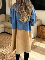 Retro Long Sleeve Lapel Casual Stylish Denim Patchwork Long Coat
