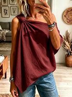 Women's One-Shoulder Knotted Asymmetrical Linen Top
