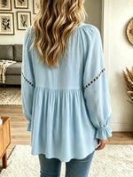 Women's Eyelet Lace Trim Babydoll Tunic Blouse