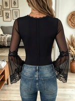 Women's Sheer Lace Bell Sleeve Full-Zip Top