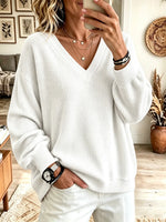 Women's Oversized V-Neck Ribbed Pullover Sweater