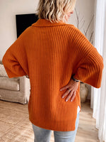 Collared Big Button Chunky Knit 3/4 Sleeve Cardigan