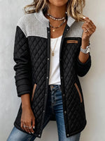 Vintage Elegant Knit Patchwork Pu Quilted Coat