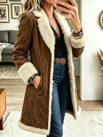 Women's Vintage Turn-down Collar Fleece Warm Jacket