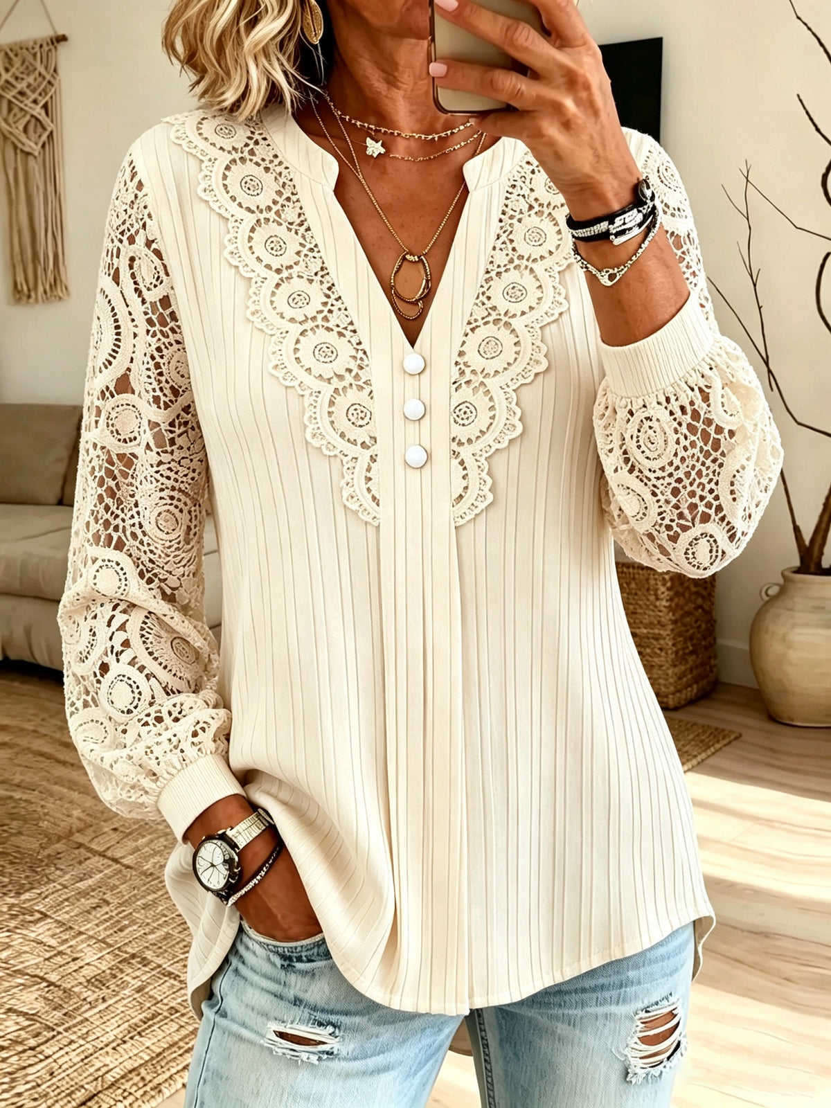 Women's Lace Pleated Blouse
