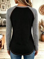 Women's Colorblock Button Henley Waffle Knit Top