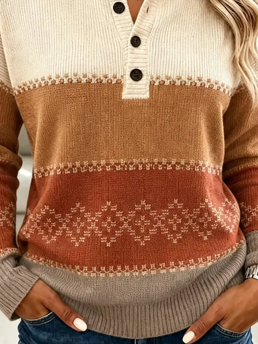 Retro Pattern Art Casual Stylish Long Sleeve Knitted Sweater