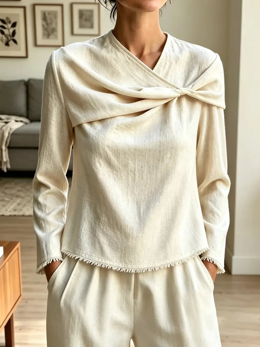 Retro Loose Twisted Art Casual Stylish Long Sleeve Cotton Linen Shirt