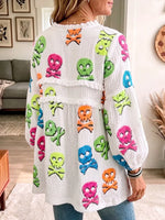 Vintage Elegant Cotton And Linen Patchwork Frayed Halloween Shirt
