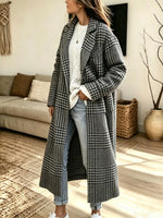 Retro Plaid Pattern Art Cozy Casual Stylish Long Sleeve Coat