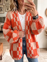 Vintage Elegant Patchwork Plaid Sweater Coat