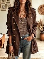 Women's Double-Breasted Flap Pocket Trench Jacket