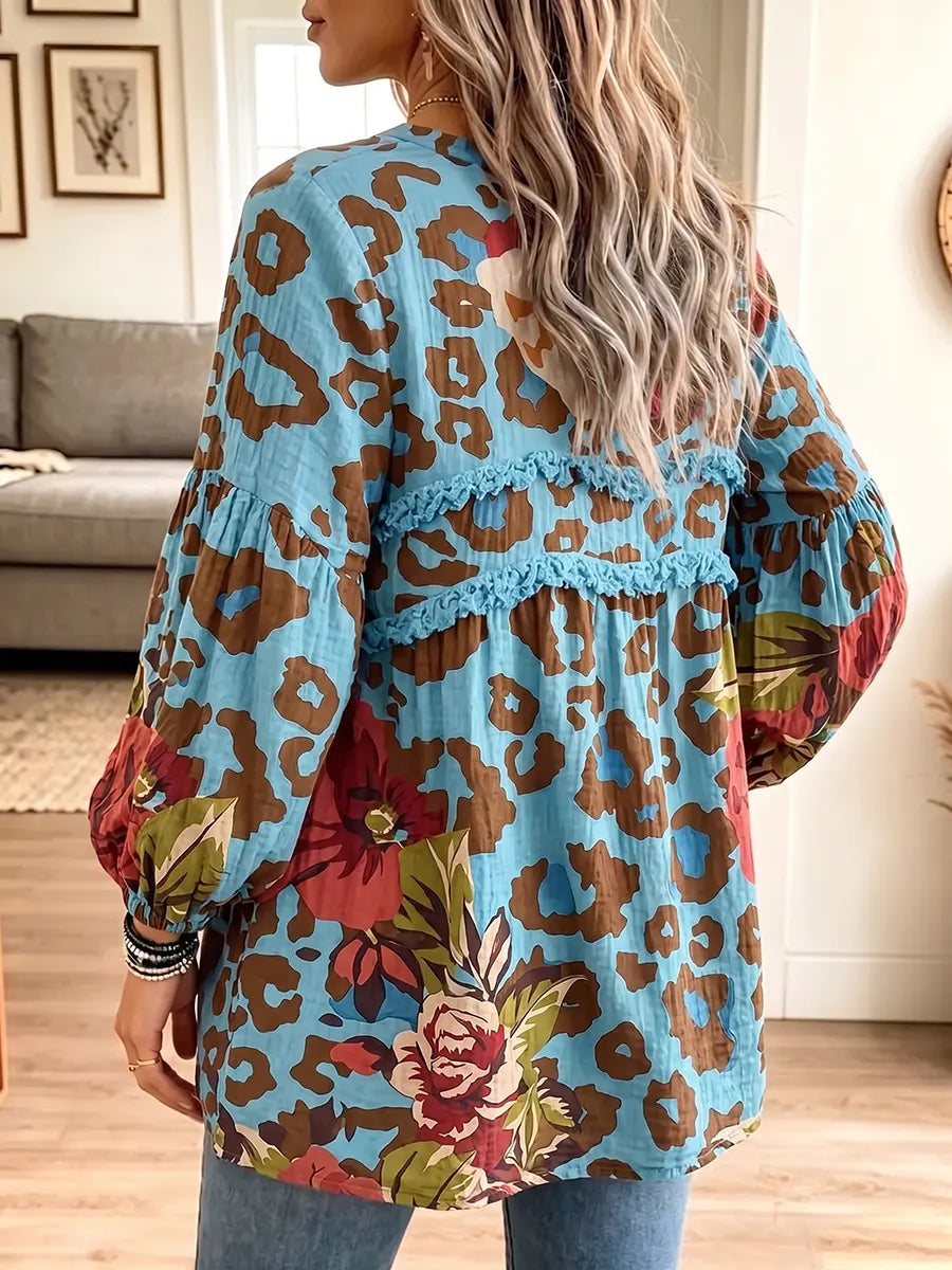 Women's Vintage Elegant Textured Crinkle Ruffle Babydoll Tunic Blouse