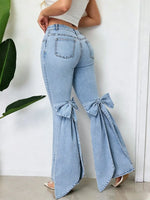 Retro Chic Bow Art Casual Stylish High Waist Denim Pants