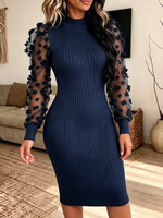 Women's Vintage Elegant Knitted Patchwork Mesh 3d Flowers Dress