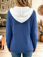 Women's Colorblock V-Neck Waffle Knit Hoodie