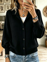 Women's Polo Collar Button-Down Ribbed Cardigan