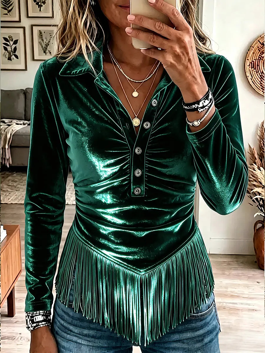 Vintage Elegant Tassel Velvet Shirt
